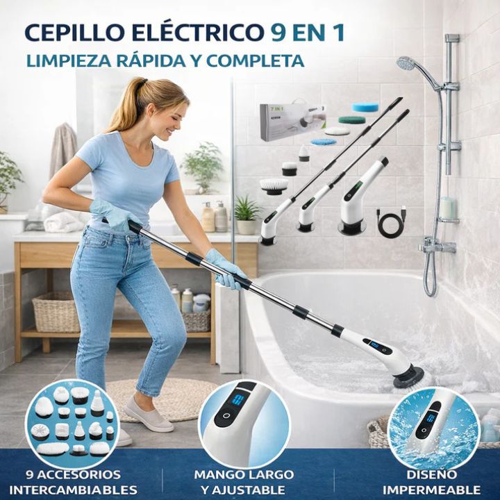 ¡Super Promo! Cepillo de Limpieza Eléctrico Recargable 9 en 1 + Envío Gratis 🎁