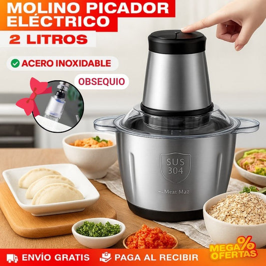 Molino Picador Eléctrico de Acero Inoxidable 🔥2 Litros 🔥 "Tamaño Grande" + Obsequio