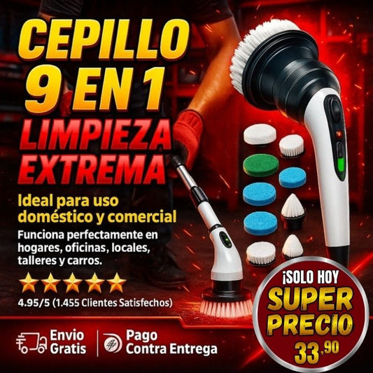 ¡Super Promo! Cepillo de Limpieza Eléctrico Recargable 9 en 1 + Envío Gratis 🎁