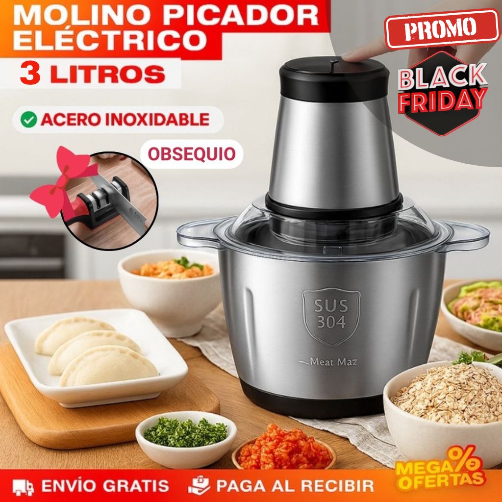 Procesador Eléctrico Grande 3 litros, "Oferta Black Friday" + Obsequio "Afilador de Cuchillos"