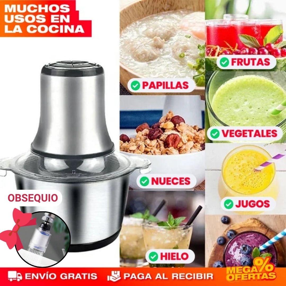 Molino Picador Eléctrico de Acero Inoxidable 🔥2 Litros 🔥 "Tamaño Grande" + Obsequio