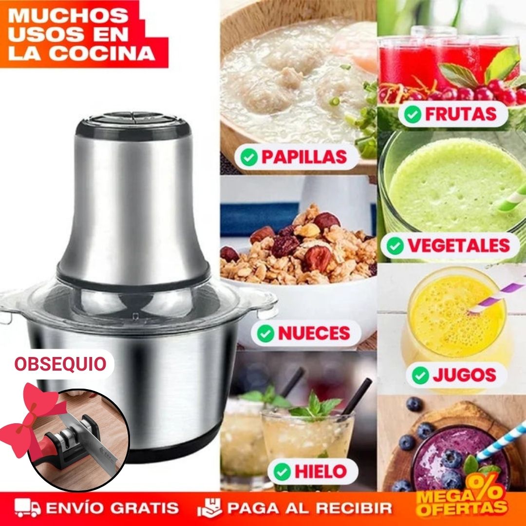 Molino Picador Eléctrico Tamaño Grande 2 litros + Obsequio "Afilador de Cuchillos" y Envío Gratis