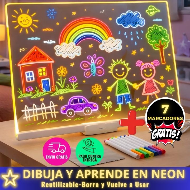Pizarra LED Mágica Grande 20 cm x 30 cm + Obsequio 7 Marcadores + 🎁 Envío Gratis